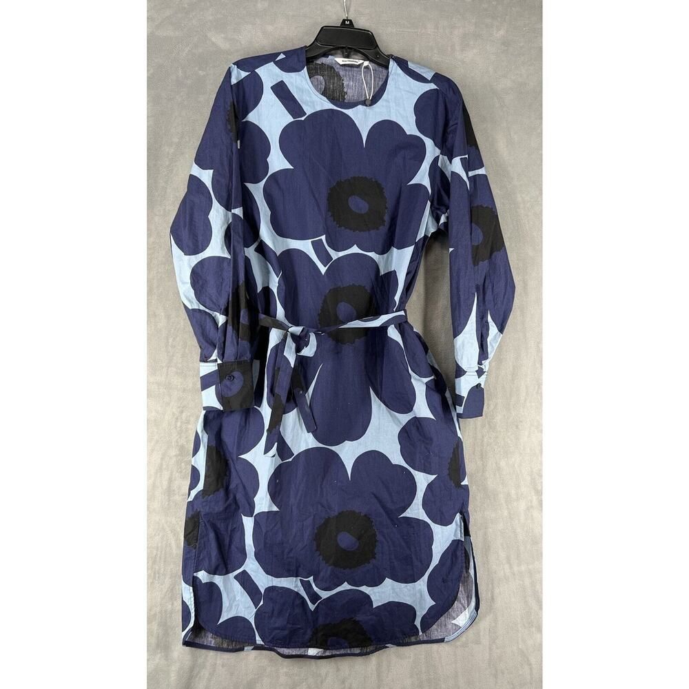 Marimekko Febina Unikko Cotton Poplin Dress Size 34 / US XSmall Blue